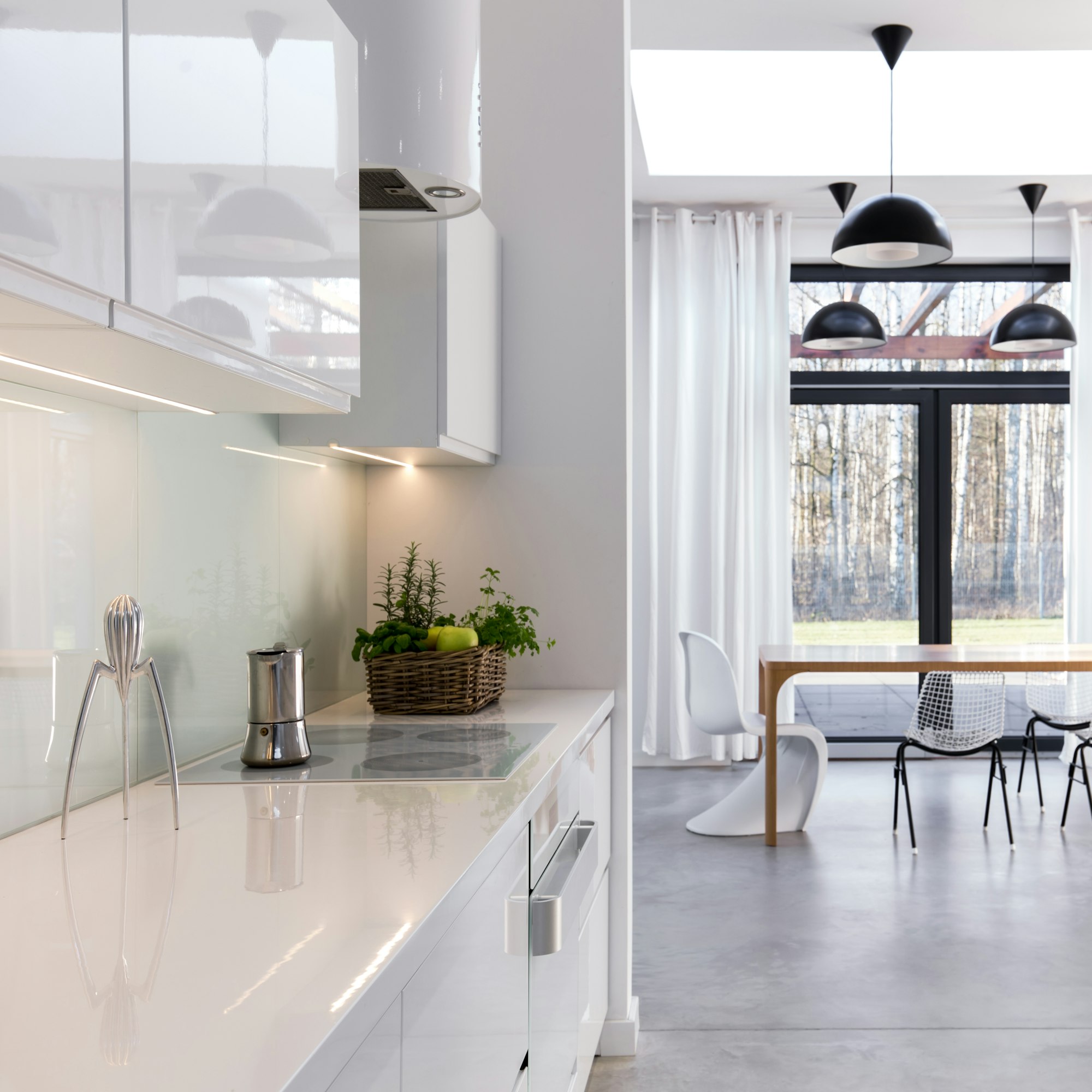 Open kitchen with built-in cabinets